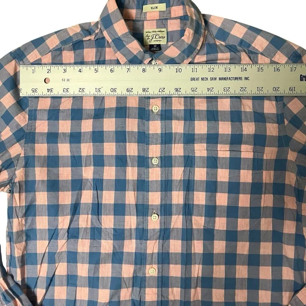 J Crew Shirt Mens M Blue Slim Fit‎ Button Down Plaid Baby Pink Check Colorful - Picture 4 of 9